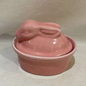 BIA Pottery Pink Bunny Rabbit on Nest Trinket Box Mini Casserole Ramekin